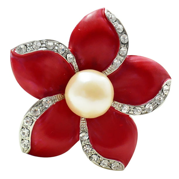 Charm Crystal Pearl Brooch Pin Cloth Flower Lapel Women Banquet Wedding Gifts